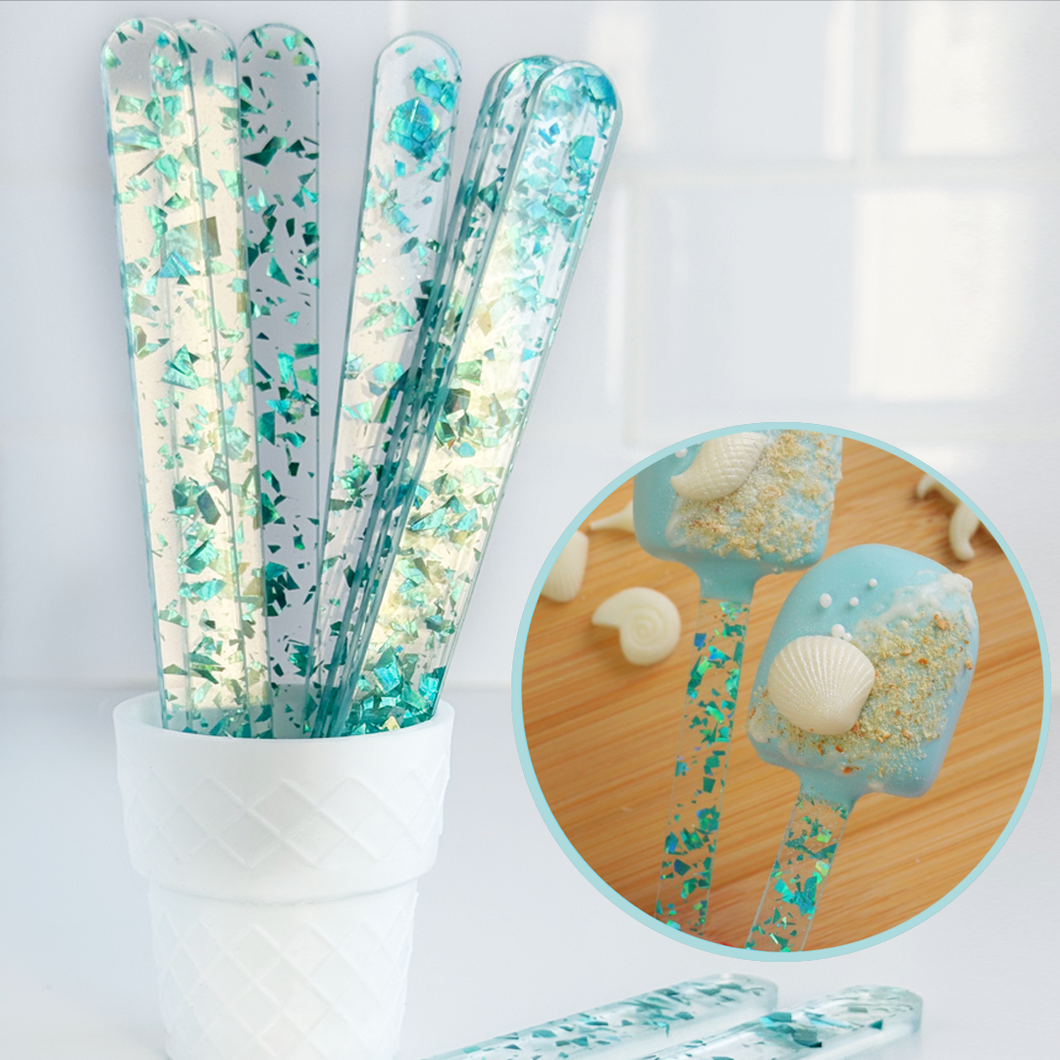 Sea Glass (Plastic) Popsicle Sticks (10ct)