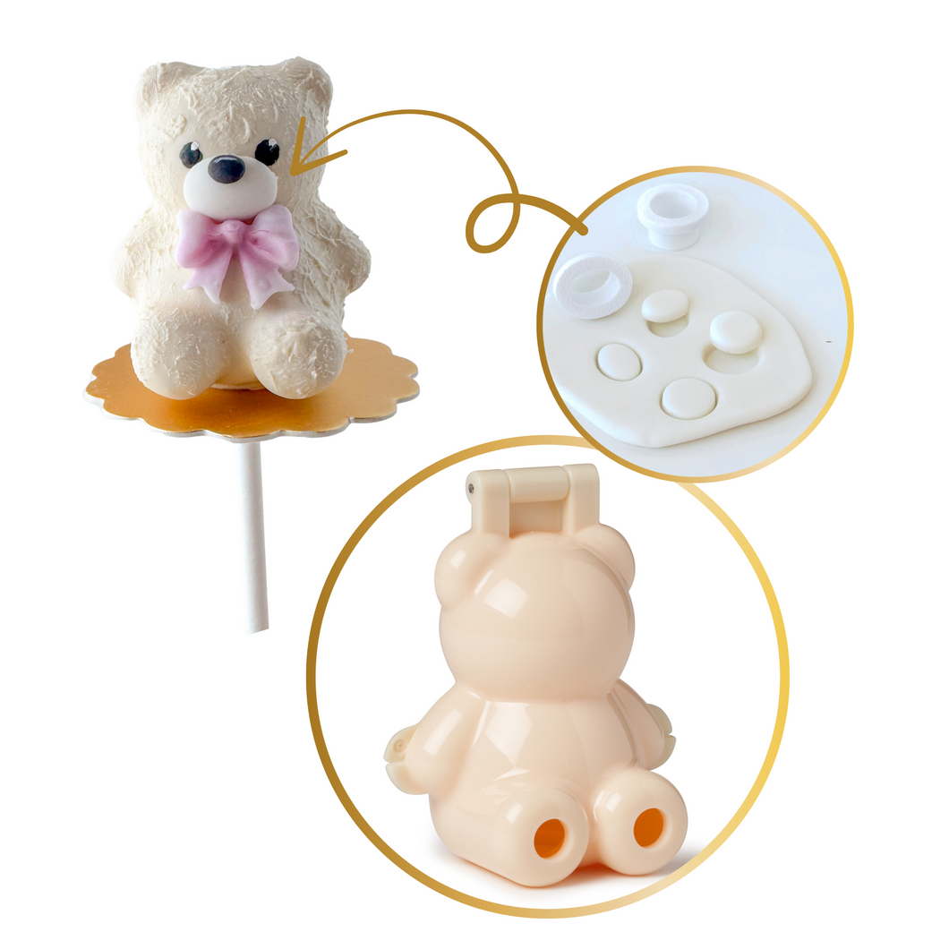 3 Piece Set, Teddy Bear Cake Pop Mold w. 2pc Mouth Cutters