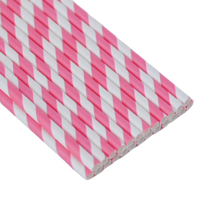 Pink Striped Paper Straws  (Pack of 24)