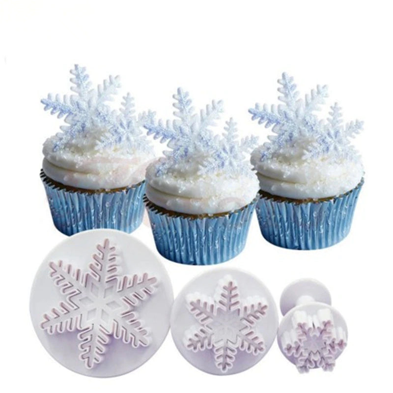 3pc Snowflake Plunger Fondant Cutter Style 1