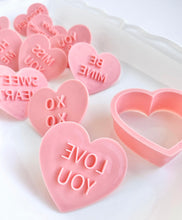 Load image into Gallery viewer, 10pc Conversation Hearts Embosser Set with Cookie Cutter
