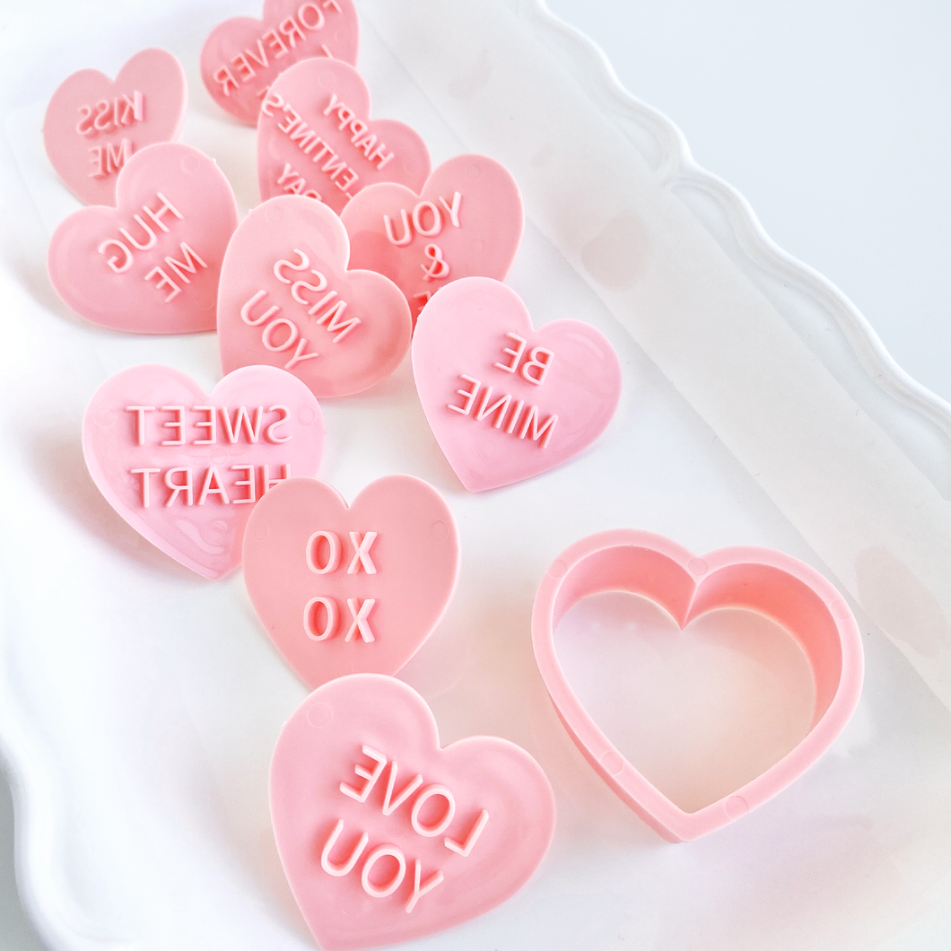 10pc Conversation Hearts Embosser Set with Cookie Cutter