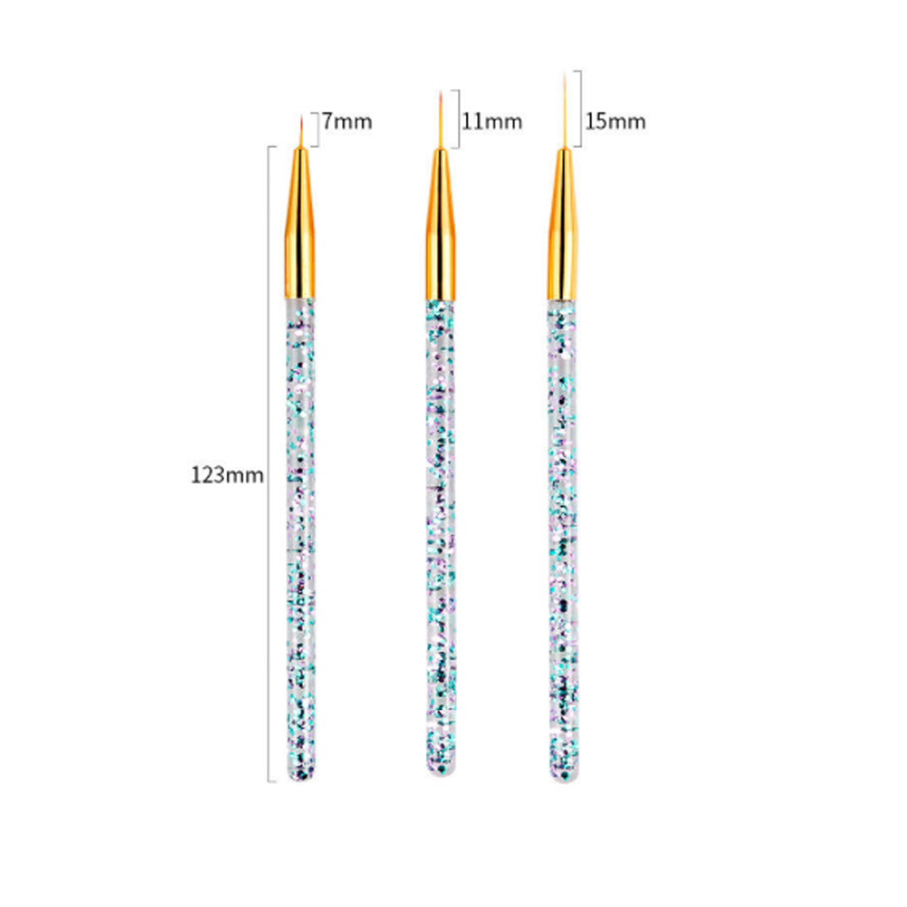 3pc Fine Line Glitter Paint Brush Set