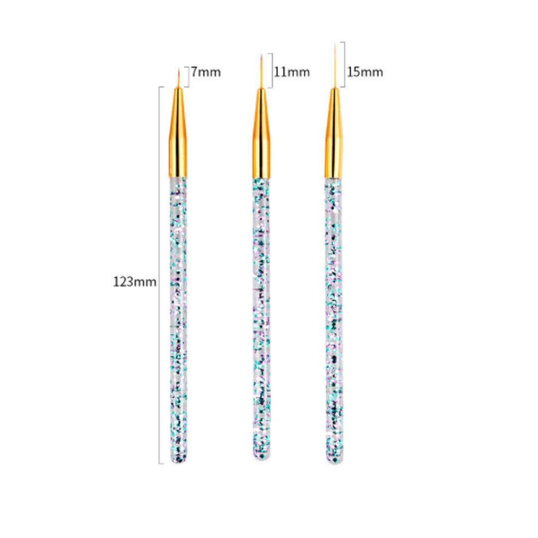 3pc Fine Line Glitter Paint Brush Set