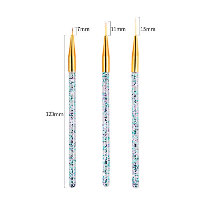 3pc Fine Line Glitter Paint Brush Set