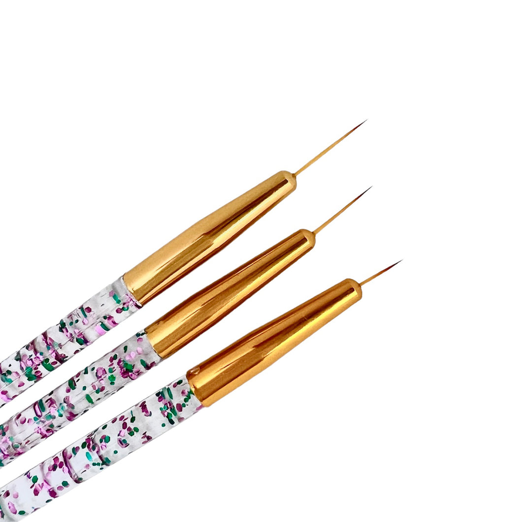 3pc Fine Line Glitter Paint Brush Set